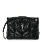 Saint Laurent Lambskin Quilted Medium Loulou Puffer Monogram Chain Satchel Black
