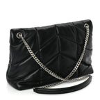Saint Laurent Lambskin Quilted Medium Loulou Puffer Monogram Chain Satchel Black