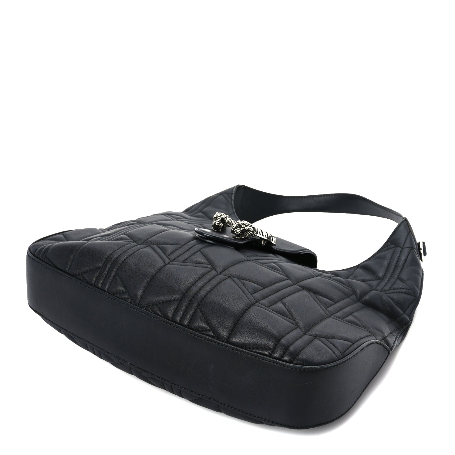 Gucci Calfskin Web Quilted Medium Dionysus Hobo Black