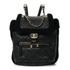 Chanel Lambskin Shearling Quilted CC Backpack Black