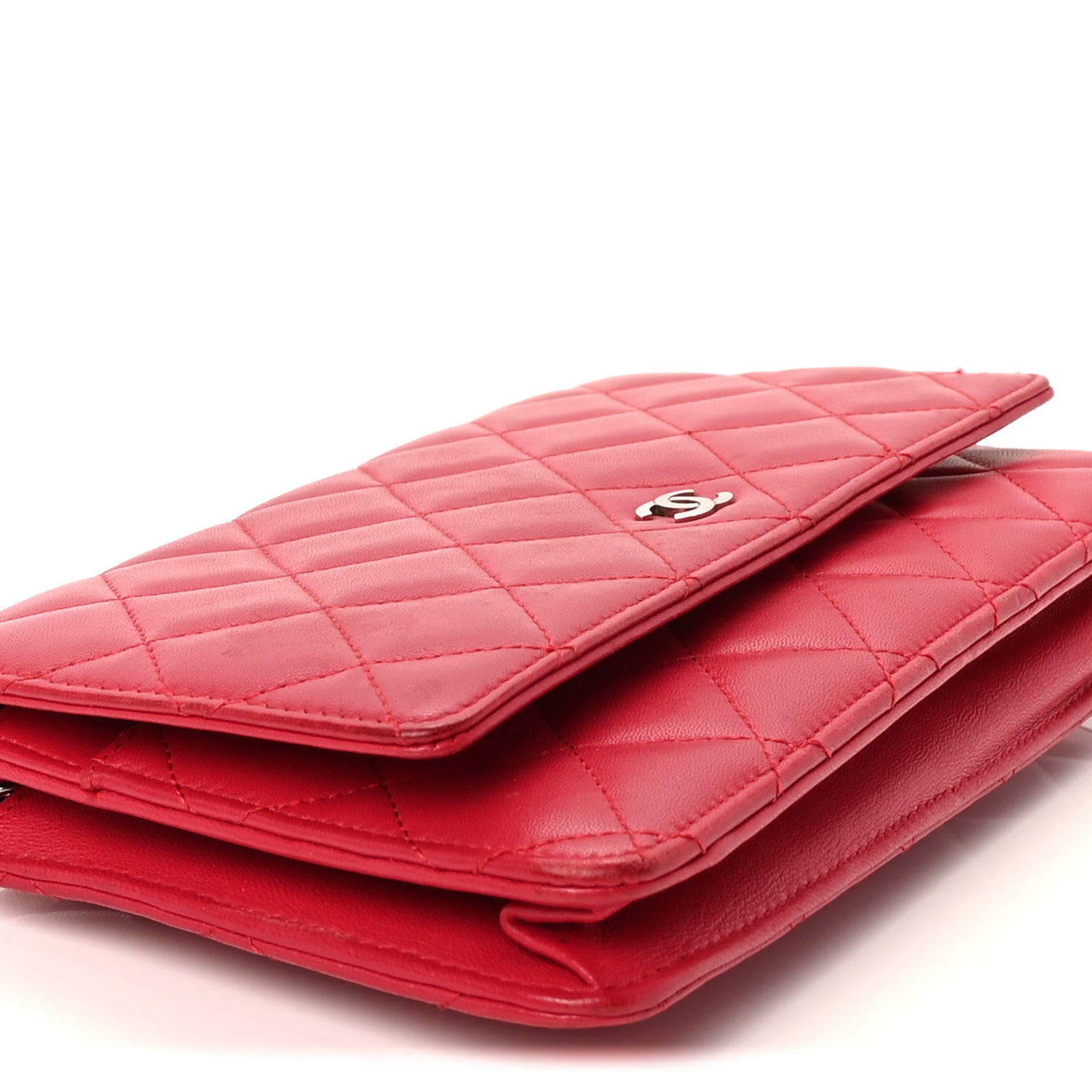 Chanel Lambskin Quilted Wallet On Chain WOC  Dark Pink