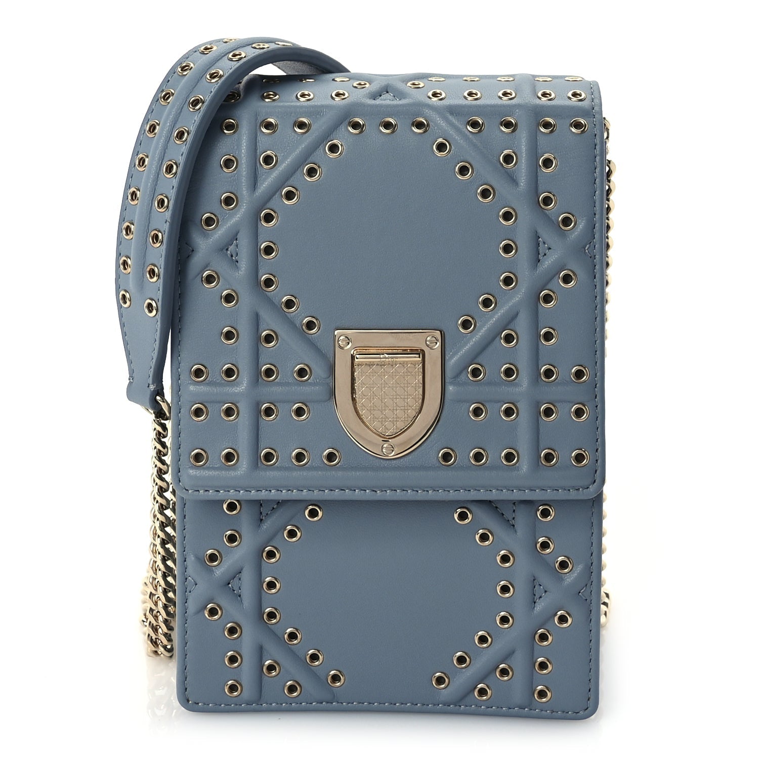 Christian Dior Lambskin Grommet Vertical Diorama Sky Blue