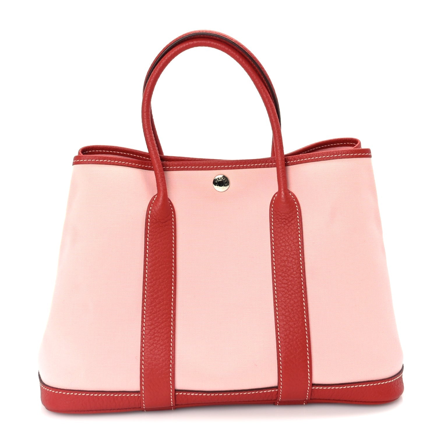 Hermes Toile Militaire Vache Country Garden Party Tote 30  Rose Sakura Rouge Duchesse