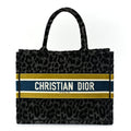Christian Dior Velvet Mizza Embroidered Medium Leopard Book Tote Black Yellow Blue