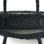 Christian Dior Velvet Mizza Embroidered Medium Leopard Book Tote Black Yellow Blue