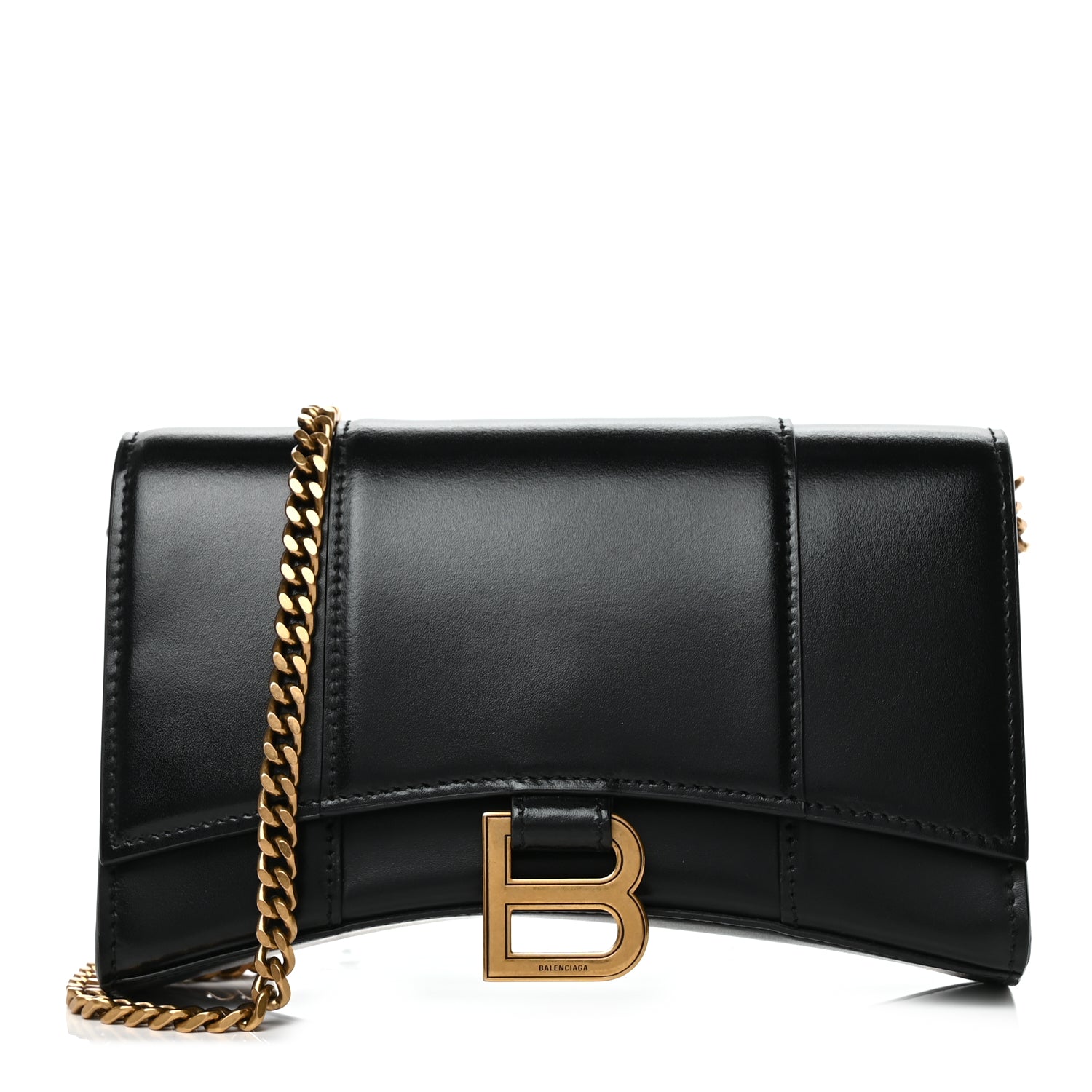 Balenciaga Shiny Box Calfskin Hourglass Chain Bag Black