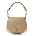 Saint Laurent Box Calfskin Mini Voltaire Top Handle Bag  Dark Cork