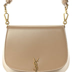 Saint Laurent Box Calfskin Mini Voltaire Top Handle Bag  Dark Cork