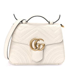 Gucci Calfskin Matelasse Mini GG Marmont Top Handle Shoulder Bag  White
