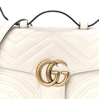 Gucci Calfskin Matelasse Mini GG Marmont Top Handle Shoulder Bag  White