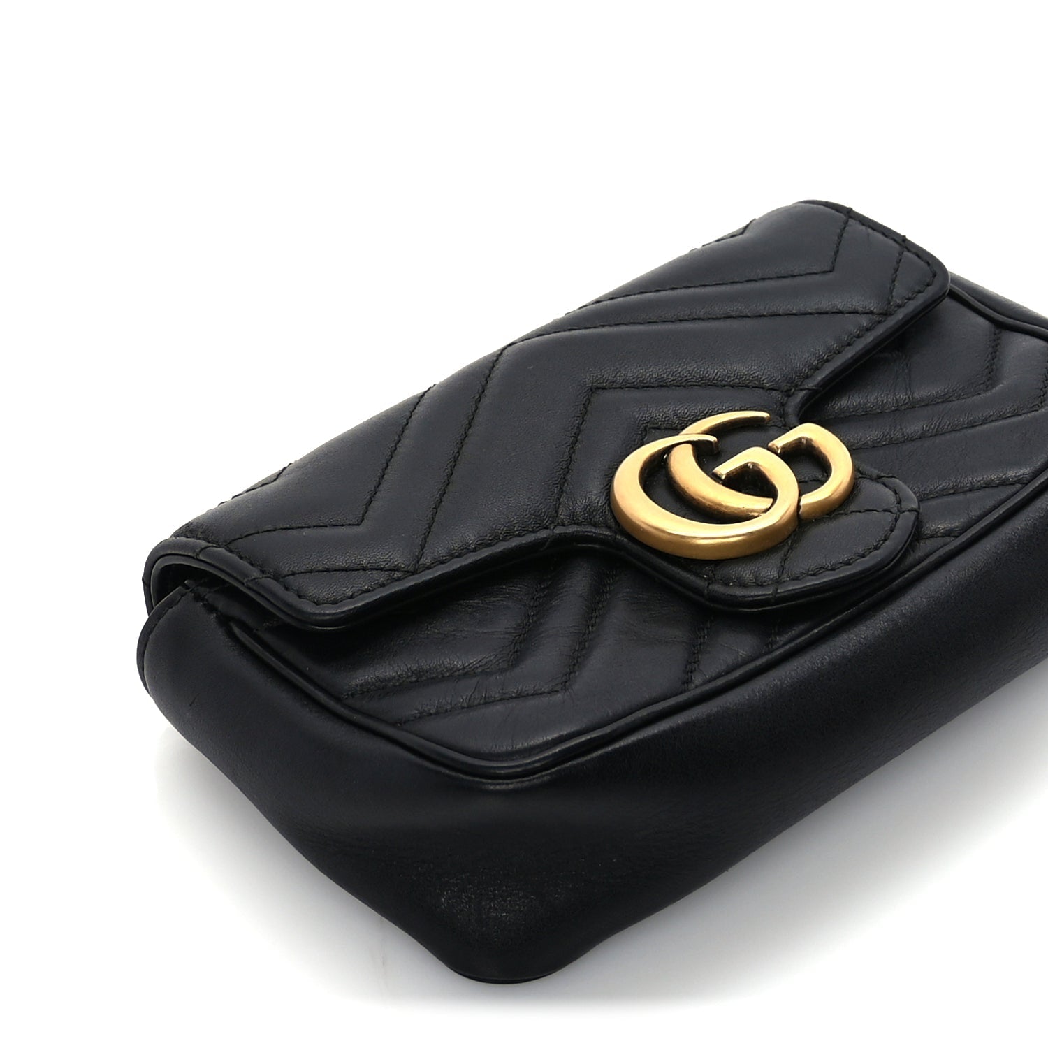 Gucci Calfskin Matelasse Super Mini GG Marmont Shoulder Bag  Black