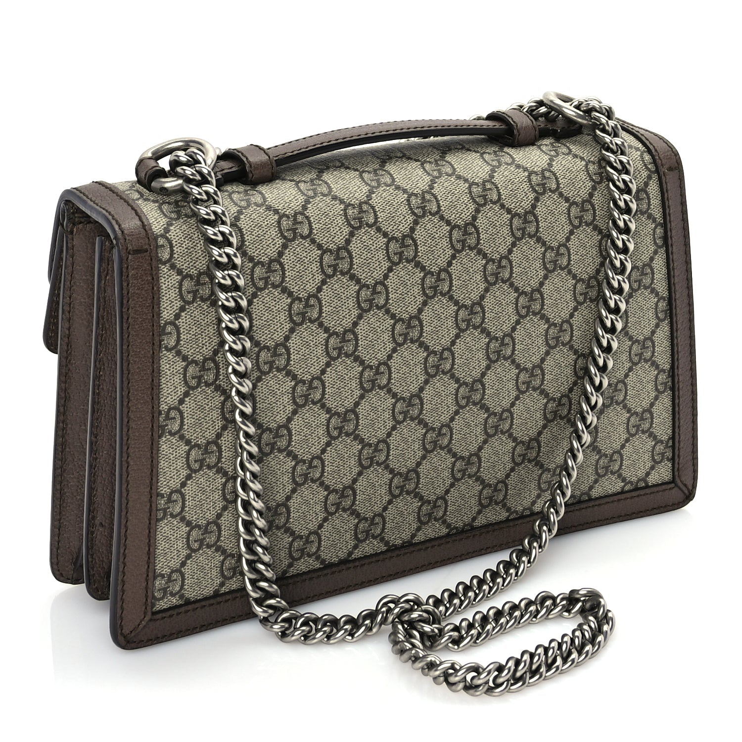 Gucci GG Supreme Monogram Textured Dollar Calfskin Top Handle Dionysus Shoulder Bag Beige Ebony New Acero