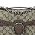 Gucci GG Supreme Monogram Textured Dollar Calfskin Top Handle Dionysus Shoulder Bag Beige Ebony New Acero