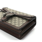 Gucci GG Supreme Monogram Textured Dollar Calfskin Top Handle Dionysus Shoulder Bag Beige Ebony New Acero
