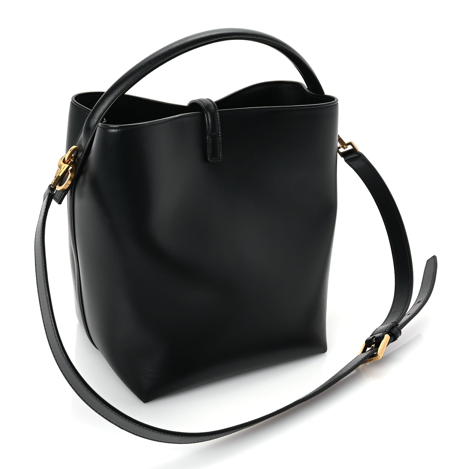 Saint Laurent Shiny Calfskin Le 37 Small Bucket Bag  Black