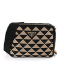 Prada Jacquard Saffiano Triangolo Symbole Embroidered Medium Shoulder Bag Black Corda