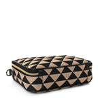 Prada Jacquard Saffiano Triangolo Symbole Embroidered Medium Shoulder Bag Black Corda