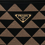 Prada Jacquard Saffiano Triangolo Symbole Embroidered Medium Shoulder Bag Black Corda