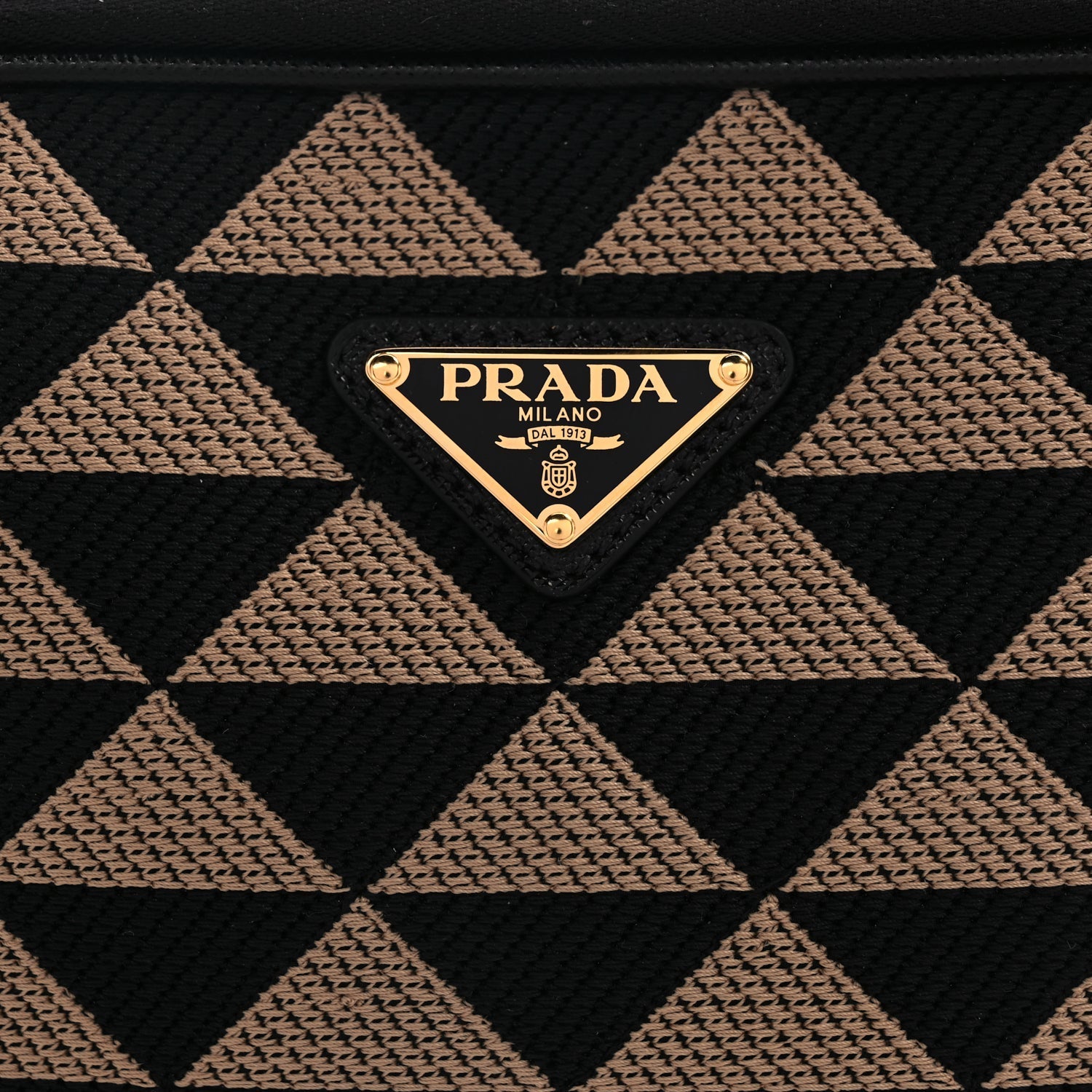 Prada Jacquard Saffiano Triangolo Symbole Embroidered Medium Shoulder Bag Black Corda