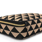 Prada Jacquard Saffiano Triangolo Symbole Embroidered Medium Shoulder Bag Black Corda