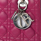 Christian Dior Lambskin Cannage Medium Tri-Color Lady Dior Fuchsia Grey Light Blue
