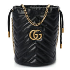 Gucci Calfskin Matelasse Mini GG Marmont 2.0 Bucket Bag Black