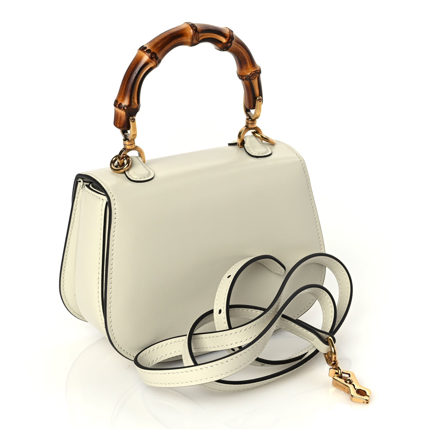 Gucci Boarded Dyana Lux Calfskin Web Mini Bamboo 1947 Top Handle Bag Mystic White