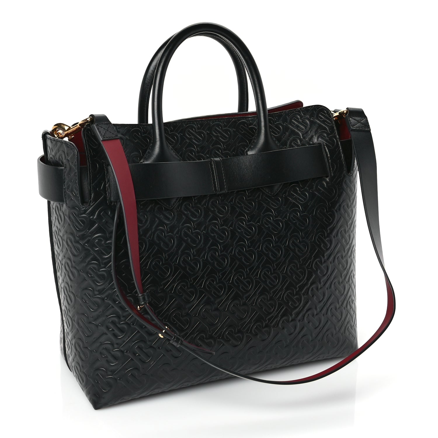 Burberry Calfskin Embossed Monogram Medium Belt Bag  Black