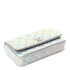 Chanel Iridescent Mirror Goatskin Quilted Clutch With Chain  Silver