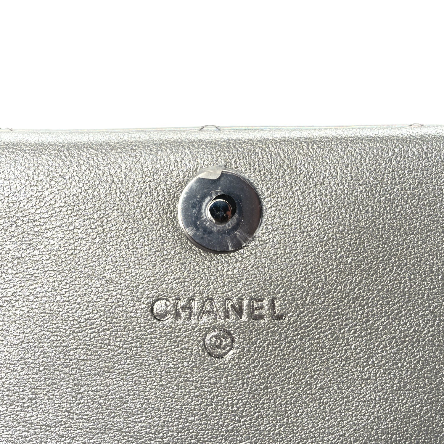 Chanel Iridescent Mirror Goatskin Quilted Clutch With Chain  Silver
