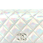 Chanel Iridescent Mirror Goatskin Quilted Clutch With Chain  Silver