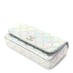 Chanel Iridescent Mirror Goatskin Quilted Clutch With Chain  Silver