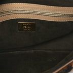 Fendi Shearling Vitello Vernice Mou Pequin Striped Baguette  Tobacco Black Tortora
