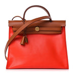 Hermes Toile H Berline Vache Hunter Herbag Zip 31 PM Orange Mecano Fauve