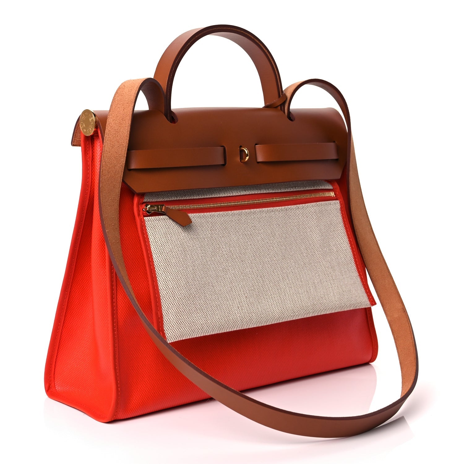 Hermes Toile H Berline Vache Hunter Herbag Zip 31 PM Orange Mecano Fauve
