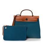 Hermes Toile Officier Vache Hunter Herbag Zip PM 31 Bleu Izmir Fauve