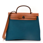 Hermes Toile Officier Vache Hunter Herbag Zip PM 31 Bleu Izmir Fauve