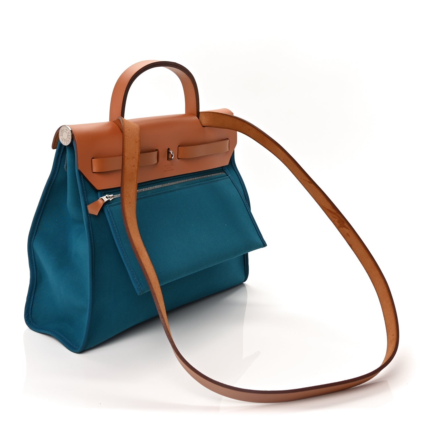 Hermes Toile Officier Vache Hunter Herbag Zip PM 31 Bleu Izmir Fauve