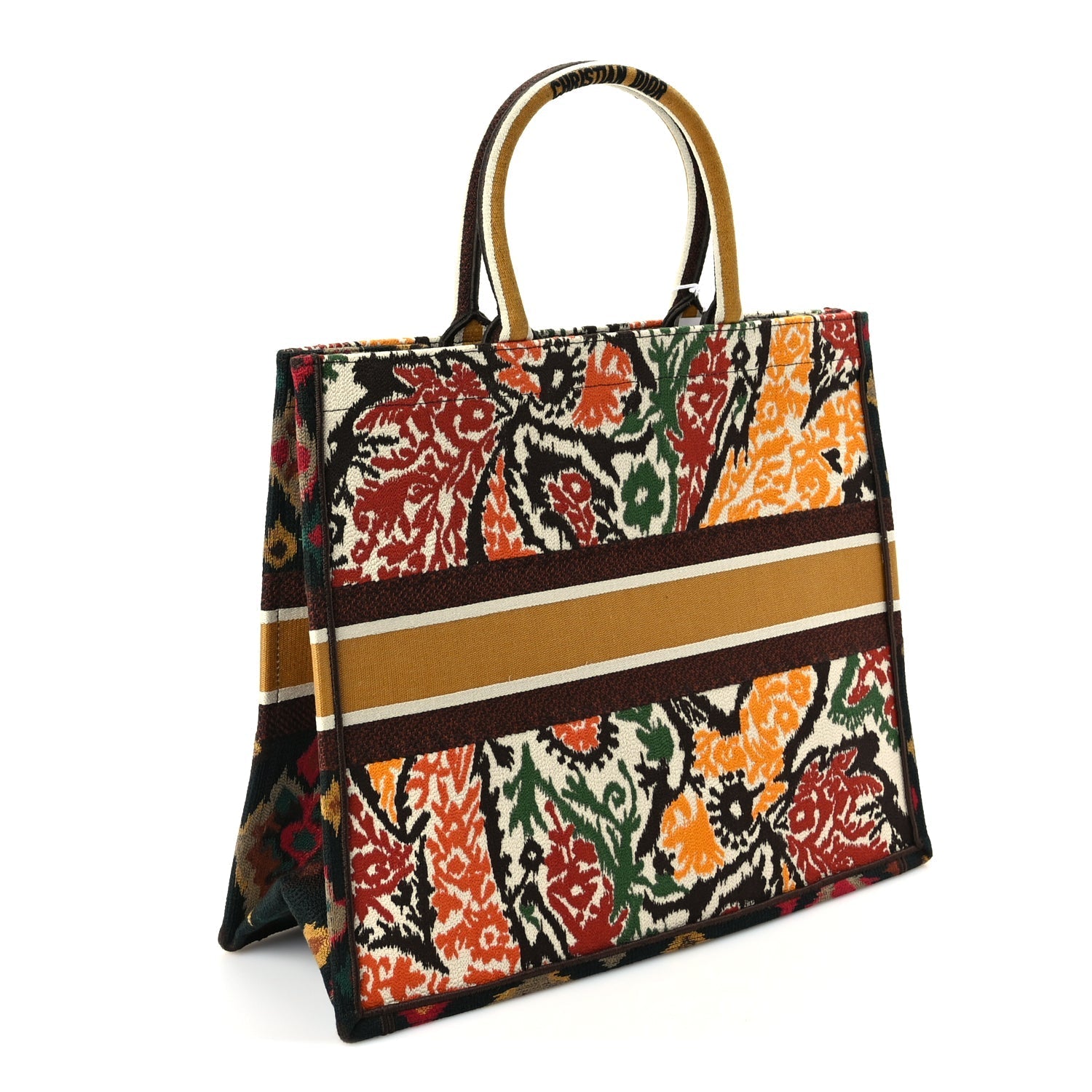 Christian Dior Canvas Embroidered Large Paisley Book Tote Multicolor