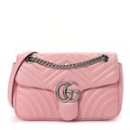 Gucci Calfskin Matelasse Small GG Marmont Shoulder Bag  Wild Rose