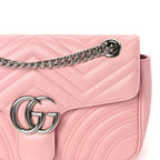 Gucci Calfskin Matelasse Small GG Marmont Shoulder Bag  Wild Rose