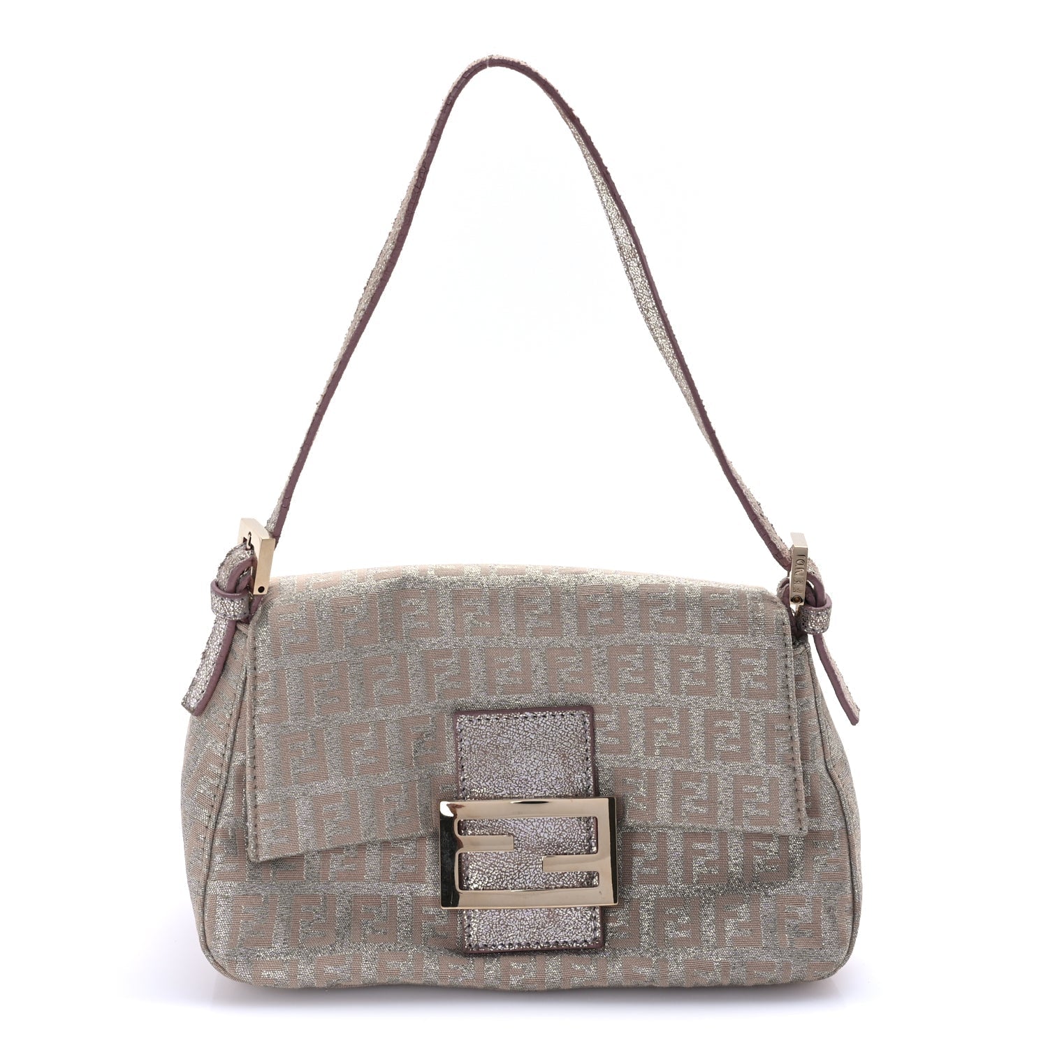 Fendi Metallic Jacquard Zucchino Suede Mini Mama Baguette  Cipria Argento Grigio