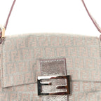 Fendi Metallic Jacquard Zucchino Suede Mini Mama Baguette  Cipria Argento Grigio