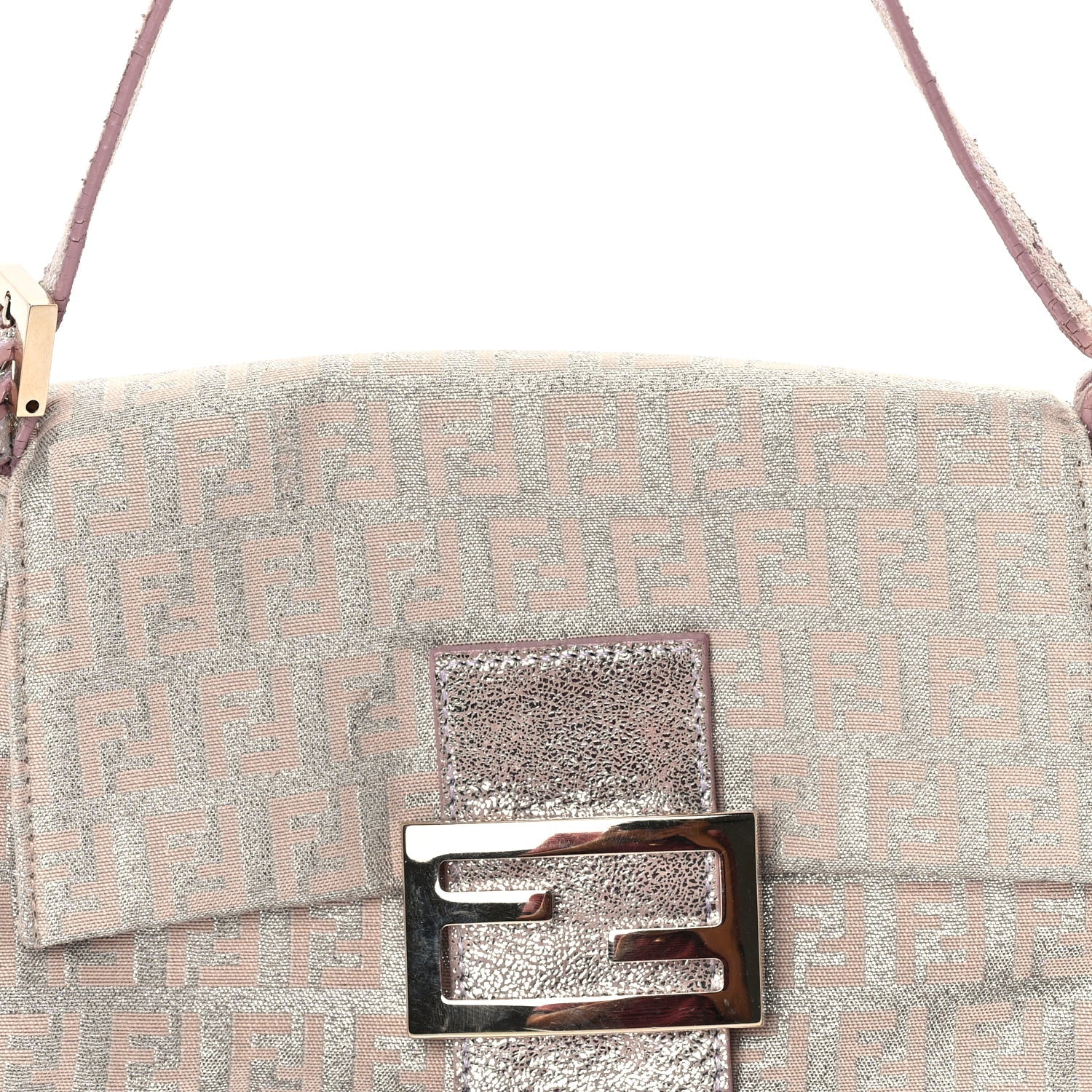 Fendi Metallic Jacquard Zucchino Suede Mini Mama Baguette  Cipria Argento Grigio