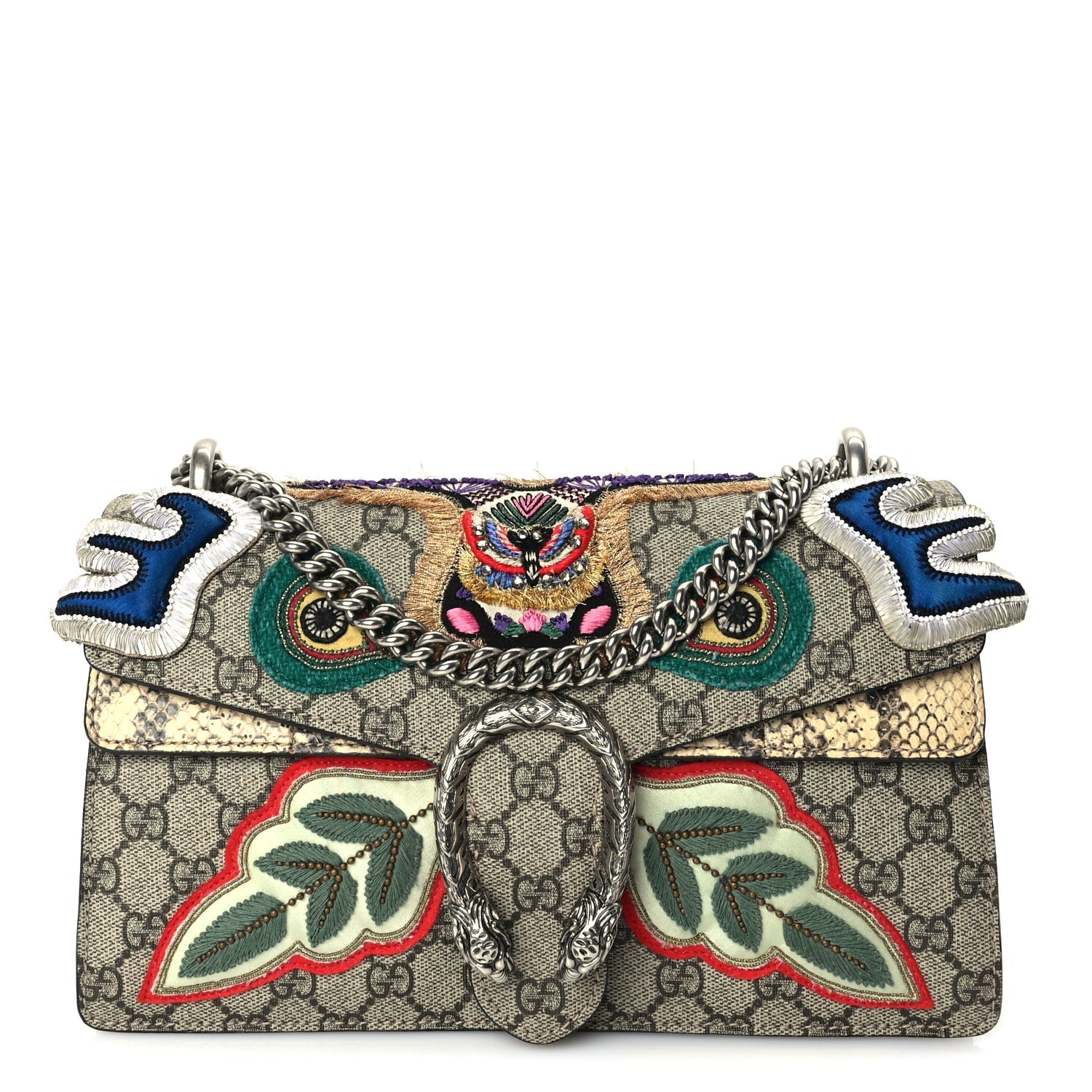 Gucci GG Supreme Monogram Snakeskin Embroidered Small Dionysus Shoulder Bag