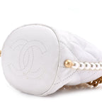 Chanel Calfskin Quilted Pearl Mini About Pearls Drawstring Bucket Bag White