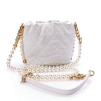 Chanel Calfskin Quilted Pearl Mini About Pearls Drawstring Bucket Bag White