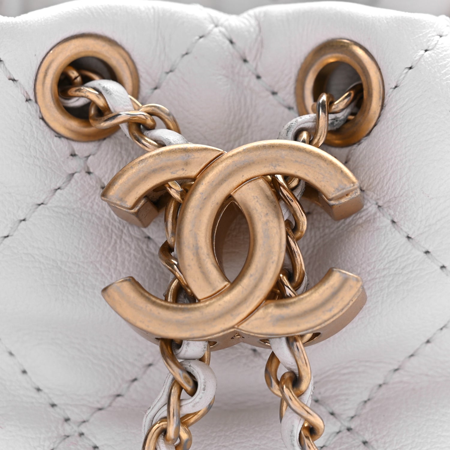 Chanel Calfskin Quilted Pearl Mini About Pearls Drawstring Bucket Bag White