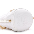 Chanel Calfskin Quilted Pearl Mini About Pearls Drawstring Bucket Bag White