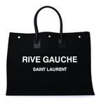 Saint Laurent Linen Calfskin Rive Gauche Tote Black